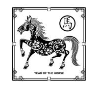 Pegatinas de pared de vinilo 2026 Feliz Año Nuevo Chino Año del Caballo Linterna de Flores del Zodíaco 42x42cm Cultura del tatuaje Negro