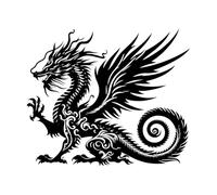 Pegatinas de pared de vinilo Aquí hay una foto de un dragón chino. 41x48.5cm Removible sin dejar pegamento Negro