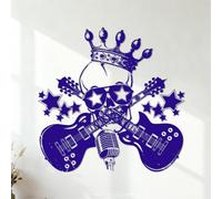 Pegatinas de pared de vinilo Guitarra, micrófono y estrellas con diseño de calavera rock 42x42.5cm Varios tamaños Azul oscuro