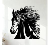Pegatinas de pared de vinilo Hay una hermosa cabeza de caballo y un semental animal. 35x38.2cm Incluye kit de película de transferencia Negro