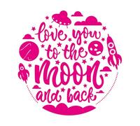 Pegatinas de pared de vinilo Te amo hasta la luna y más allá letras 42x42.4cm Pintura mural artística Rosa roja