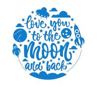 Pegatinas de pared de vinilo Te amo hasta la luna y más allá letras 54.6x55.1cm Incluye kit de película de transferencia Azul