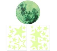Pegatinas de Pared Fluorescentes, 27 piezas de Pegatinas de Estrellas y 1 pegatina de luna（12cm）, Decoración de Pegatinas Brillantes para Sala de Estar, Habitación de Niños