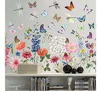 Pegatinas de Pared Jardín de Flores Mariposas Floral Decorativos Pared Vinilos Decorativos Flor Mariposas Adhesivos Habitación Infantiles Dormitorio Salón (Color)