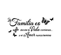 Pegatinas de pared La familia es donde comienza la vida, frases en español, decoración de murales, vinilos extraíbles para dormitorio, sala de estar, tamaño extra grande, 67x153 cm