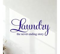 Pegatinas de pared Lavandería, historia interminable, cuarto de lavado, lavadora, secadora, lavandería doméstica 34x77.8cm Personalización personalizada Azul oscuro