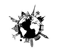 Pegatinas de pared Mapa Atlas del mundo Estatua de la Libertad París Nueva York 54x62,4cm Autoadhesivo Grande Negro