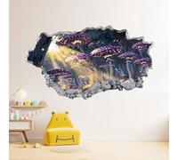 Pegatinas de pared Murales Calcomanías, Hongo Morado Tatuaje De Pared 3D Roto, Árbol Del Sol Del Bosque De Pared Para Decoración De Arte Del Hogar, Decoración De Habitación De Niños 120x80cm