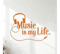 Pegatinas de pared Música La música es mi vida Rock infantil para amantes de la música 35x49.9cm Decoración artística Naranja