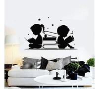 Pegatinas de pared para habitación infantil, decoración del hogar, niños, niñas, estrella de lectura, luna, pegatinas de vinilo de biblioteca, rincón de lectura 57X34cm