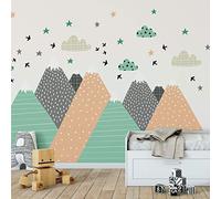 Pegatinas de pared para niños Decoración de habitación de bebé Adhesivo de pared escandinavo, gigante, de montañas escandinavas 105 x L215 cm (col-ROS-C632_120x180cm)