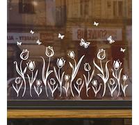 Pegatinas de pared para ventana, diseño floral, color blanco, diseño de mariposa, dormitorio, flores, decoración de cristal, decoración de pared, decoración de vinilo, espejo, puerta oscura