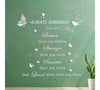 Pegatinas de pared Recuerda siempre: Eres más valiente de lo que crees, más fuerte de lo que pareces, más inteligente de lo que piensas y más amado de lo que sabes. 35x36.2cm No se cae Blanco