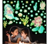Pegatinas de Pared Sirena Niña Luminosas, Vinilo Decorativo de Luminosas, Wall Sticker Fluorescente, Mundo Submarino Adhesivos de Pared Decoración, para Guardería Bebés Dormitorio Habitación Infantile