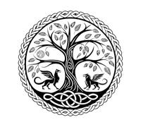 Pegatinas de pared Un árbol de la vida celta con dos leones y un dragón. 42x42.4cm Varios tamaños Negro