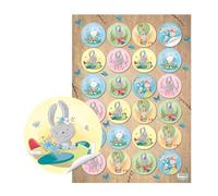 Pegatinas de Pascua con conejos, 24 unidades: pegatinas infantiles, stickers conejitos, decoración conejo Pascua, adhesivos regalo niños, etiquetas redondas autoadhesivas, coloridas, ⌀ 4 cm