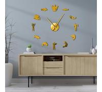 Pegatinas de pesca, arte de pared, diseño de pescador, grande, silencioso, de cuarzo, moderno, reloj de pared sin marco, silueta de pesca de lubina, relojes de pared grandes (dorado, 47 pulgadas)