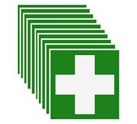 Pegatinas de primeros auxilios - Cruz verde - Señal de rescate - Señal autoadhesiva para botiquín de primeros auxilios - 10 x 10 cm (10)