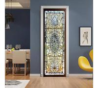 Pegatinas De Puerta De Arte Impermeables Autoadhesivas Para Mural De Puerta 3D Flores De Vidrieras 90 X 200 Cm Niños Niñas Niños Dormitorios Baño Inodoro Decoración Del Hogar Calcomanía Pó -2E1S1A5Z3T