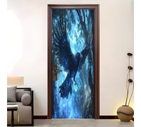 Pegatinas de Puerta Mural 83x204 cm Cuervo Del Bosque de FantasíA 3D Adhesivo Fotográfico Autoadhesivo Vinilo Etiqueta De La Pared Azul Claro Arte Adhesivo Puerta Dormitorio Baño Cocina Decoration