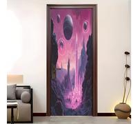Pegatinas de Puerta Mural 86x200 cm PatróN de Planeta de FantasíA 3D Adhesivo Fotográfico Autoadhesivo Vinilo Etiqueta De La Pared Rosa Claro Arte Adhesivo Puerta Dormitorio Baño Cocina Decoration