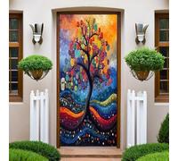 Pegatinas De Puerta Mural Pintura abstracta del árbol de la vida 3D Door Sticker Papel Autoadhesivo Vinilo Etiqueta De La Pared Arte Adhesivo Puerta Dormitorio Baño Cocina Decoration 90x200cm