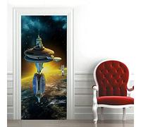 Pegatinas De Puerta Para Puertas Interiores Nave Espacial Galaxia Espacio Murales De Puerta 3D, Vinilo Autoadhesivo Para Puerta, Para Guardería, Niños, Niñas, Dormitorios Y Sala De Estar, Decoración