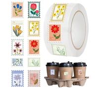 Pegatinas de sellos postales, rollos de calcomanías florales para sellos postales, suministros decorativos para manualidades, etiquetas de diario para laptop, hornear, dulces, bolsas de galletas