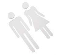 Pegatinas de señalización de baño en acrílico para hombres y mujeres, 1 par de placas (plata)