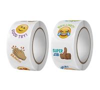 Pegatinas de sonrisas amarillas, 2 rollos de pegatinas redondas con caras felices, pegatinas motivadoras y de recompensa para profesores y estudiantes, material didáctico para las clases y el