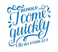 Pegatinas de tallado fino Letras a mano con versículo bíblico: He aquí, yo vengo. 67.2x68.8cm Personalización personalizada Azul