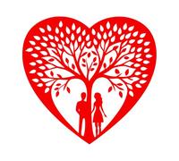 Pegatinas de tallado fino Pareja romántica bajo la silueta de un árbol en forma de corazón 54.6x57.2cm Removible sin dejar pegamento Rojo