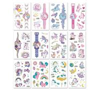 Pegatinas De Tatuaje Con Brillantina, Reloj De Dibujos Animados, Pegatinas De Tatuaje De Unicornio, Pegatinas De Cara Lindas Para Niños, Pegatinas Temporales 120 * 75MM