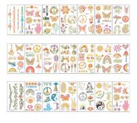 Pegatinas De Tatuaje Con Purpurina Hippie, Resistentes Al Agua, Con Diseño De Mariposas, Amor Y Paz, Para Fiestas De Cumpleaños Y Arcoíris. 69 * 120MM