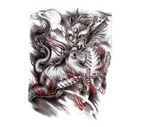 Pegatinas de tatuaje de espalda completa dragón Tigre zorro soldado arte corporal tatuajes falsos impermeables pegatina hombre mujer (48 * 34 cm)(006)
