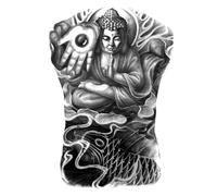 Pegatinas de tatuaje de espalda completa dragón Tigre zorro soldado arte corporal tatuajes falsos impermeables pegatina hombre mujer (48 * 34 cm)(001)