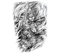 Pegatinas de tatuaje de espalda completa dragón Tigre zorro soldado arte corporal tatuajes falsos impermeables pegatina hombre mujer (48 * 34 cm)(007)