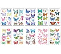 Pegatinas De Tatuaje De Mariposa Impermeables Para Niños, Lindas Pegatinas De Acuarela Con Dibujos De Flores Y Mariposas, Pegatinas De Tatuajes Temporales 120 * 76mm