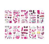 Pegatinas de tatuaje impermeables for niñas retro rosas, Juego de pegatinas de maquillaje para fiestas de niñas(10 pcs A)