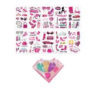 Pegatinas de tatuaje impermeables for niñas retro rosas, Juego de pegatinas de maquillaje para fiestas de niñas(10 pcs A Make-up box)