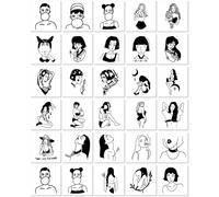 Pegatinas De Tatuaje Oscuras Impermeables, Pegatinas De Tatuaje De Chica Mala, Líneas Pintadas A Mano En Blanco Y Negro 60 * 60mm