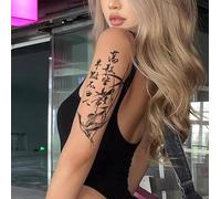 Pegatinas De Tatuaje Temporal De Hierbas Con Paisaje De Grulla, Poesía, Tatuaje Falso Semipermanente De 2 Semanas De Duración, Estilo Chino Oscuro, Medio Brazo, Impermeable, Para Hombres Y Mujeres