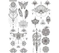 Pegatinas De Tatuajes De Mandala Flor Rama, 4 Hojas Tatuajes Temporales De Flor Negra Tatuaje Temporal Mandalas Mariposas Para El Pecho De Mujeres, Jóvenes Adultos Y Niñas