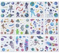 Pegatinas De Tatuajes Espaciales Con Purpurina De Dibujos Animados Para Niños, Lindas Pegatinas De Marca De Agua De Astronauta De Aviación Y Planetas. 105x120mm