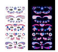Pegatinas de tatuajes faciales fluorescentes temáticas, pegatinas de tatuajes impermeables con brillo de fiesta(5 PCS A)