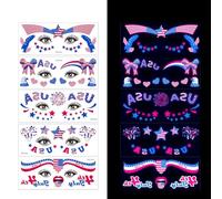 Pegatinas de tatuajes faciales fluorescentes temáticas, pegatinas de tatuajes impermeables con brillo de fiesta(5 PCS C)