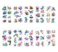 Pegatinas De Tatuajes Temporales De Animales Marinos, Dibujos Animados, Infantiles, Desechables, Simulación, Acuarela, Vida Marina 120 * 69mm