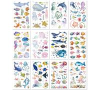 Pegatinas De Tatuajes Temporales De Animales Marinos Pintadas A Mano, Lindas, Ecológicas, Impermeables, Resistentes Al Sudor Y De Larga Duración Para Niños. 120×75mm