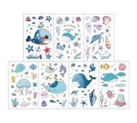 Pegatinas De Tatuajes Temporales De Dibujos Animados Para Niños: Animales Marinos De Verano: Delfín Y Ballena Pequeña 7.5 * 12cm