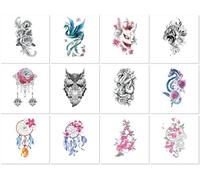 Pegatinas De Tatuajes Temporales, Tatuajes De Animales En Blanco Y Negro, Pegatinas De Tatuajes De Flores De Colores Duraderas Para Hombres Y Mujeres 120 * 190mm A090